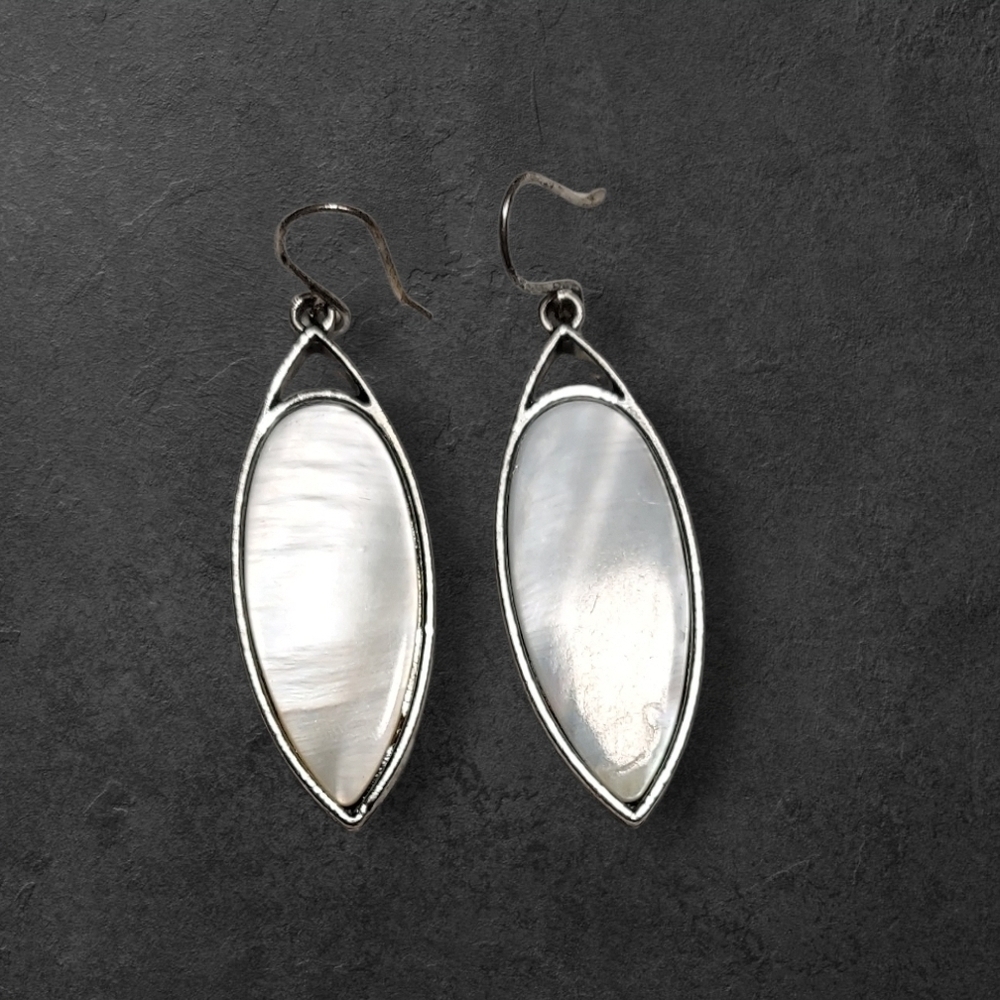 NWT NADINE WEST Silver Polished Shell Drop Earrings ~1 3/4"